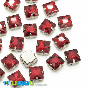 Шатон квадратный 8х8 мм, Темное серебро, Красный (KAB-040997)