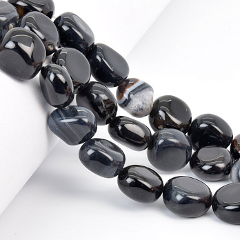 Бусины Агат черный, Натур. камень, 13-16 мм, 19 см (BUS-058141)
