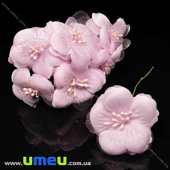 [Архів] Квітка тканинна з фатином, 55 мм, Рожевий світлий (DIF-033204)