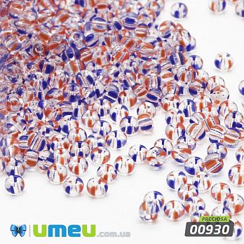 Бісер чеський №895/00930, Прозорий у червоно-синю смужку, 10/0 (BIS-043994)
