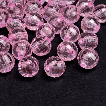 Бусины для сумок ОПТ, Акриловые, Круглые граненые, 9,5 мм, Розовые светлые (BUS-054544)