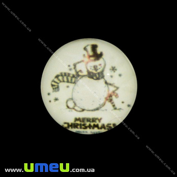 Кабошон скляний з принтом Сніговик, 14 мм, Круглий (KAB-017720)
