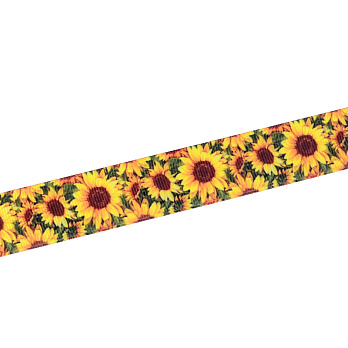 Репсова стрічка з малюнком Соняшники, 25 мм, Жовта (LEN-055790)