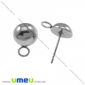 Пусеты из нерж. стали, 15х10,5 мм, Темное серебро (STL-019979)