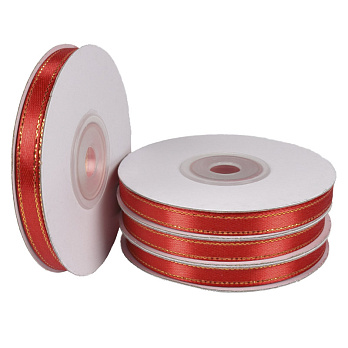 Атласная лента с люрексом, 6 мм, Красная с золотом (LEN-056810)