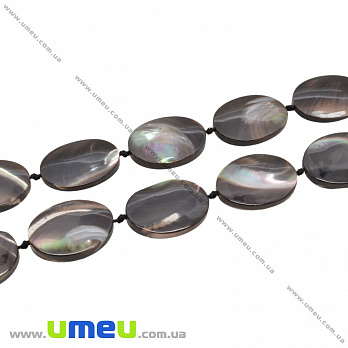 [Архів] Намистина натуральний камінь Перламутр чорний, 20х15 мм, Овальний плоска (BUS-035452)