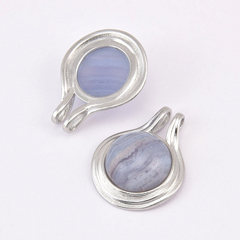 Підвіска Кругла, Натур. камінь Агат мереживний, 28х22,5 мм (POD-058659)