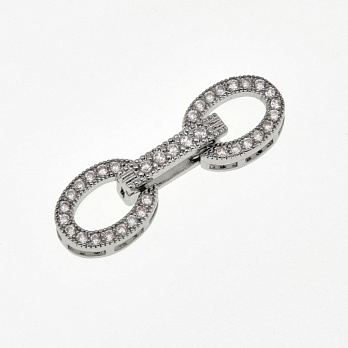 Застібка, 27х8,5 мм, Латунь з покриттям Родій, Куб. цирконій (ZAM-060830)