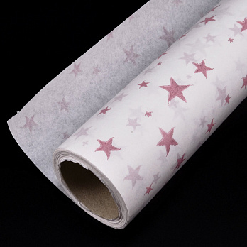 Бумага тишью с розовыми звездами, 50см х 14м, Белая (UPK-051330)