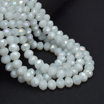 Намистини ронделі, 8х6 мм, Білі АВ (BUS-057138)