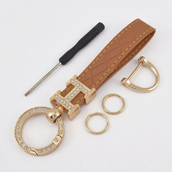 Брелок, 13х3,5 см, Коричневый, Искусственная кожа, Золото (OSN-058508)