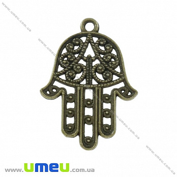 Підвіска метал. Рука Фатіми (Хамса), 30х22 мм, Антична бронза (POD-021082)