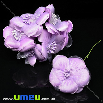 [Архів] Квітка тканинна з фатином, 55 мм, Бузковий (DIF-033205)