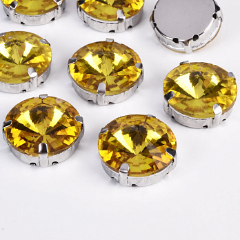 Шатон круглий 18 мм, Темне срібло, Жовтий (KAB-052997)