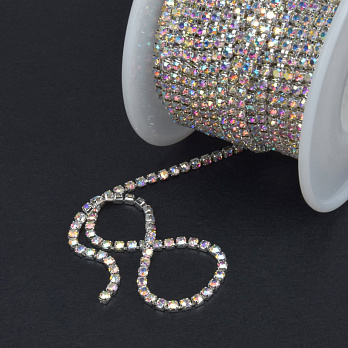 Стразовий ланцюг SS6 - 2,0 мм, Світле срібло, Стрази скляні білі АВ (ZEP-036408)