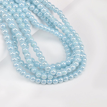 Намистини скляні, 6 мм, Круглі, Блакитні АВ (BUS-060958)