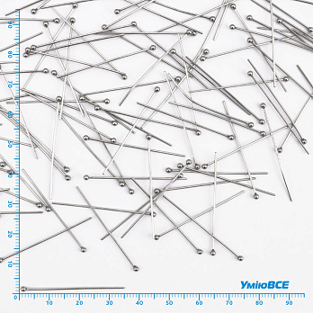 Гвоздики с шариком из нерж. стали, 35 мм, Темное серебро, 1 уп (10 шт) (STL-056227)