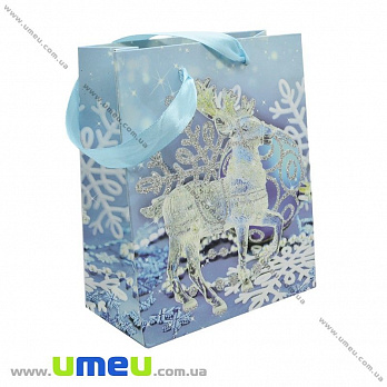 Подарочный пакет Новогодний, 17х14х7 см, Голубой (UPK-023368)