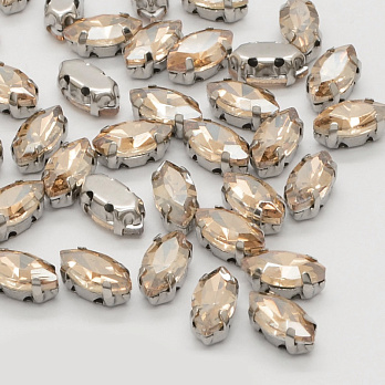 Шатон лодочка 12х6 мм, Темное серебро, Бежевый (KAB-040698)