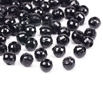 Бусины акриловые, Круглые граненые, 6 мм, Черные (BUS-056150)