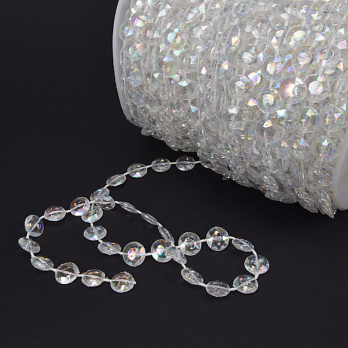 Намистини на нитці акрилові, Круглі плоскі, 10 мм, Прозорі АВ (KAB-060986)