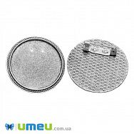 Основа для брошки під кабошон 30 мм, 35 ​​мм, Темне срібло (OSN-048739)