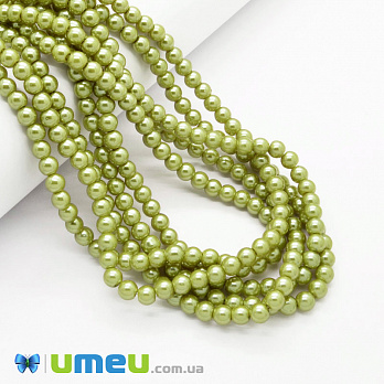 Намистини скляні Перли, 6 мм, Оливкові, Круглі (BUS-048910)