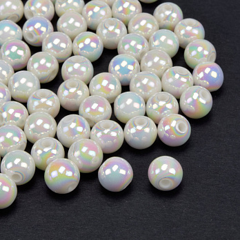 Намистини пластикові райдужні, Круглі, 8 мм, Кремові (BUS-060285)