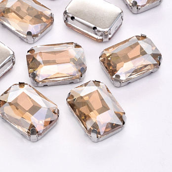 Шатон прямоугольный, 18х13 мм, Темное серебро, Бежевый (KAB-052891)