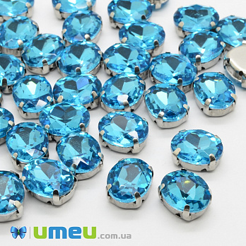 Шатон овальний 8х6 мм, Темне срібло, Блакитний (KAB-040619)