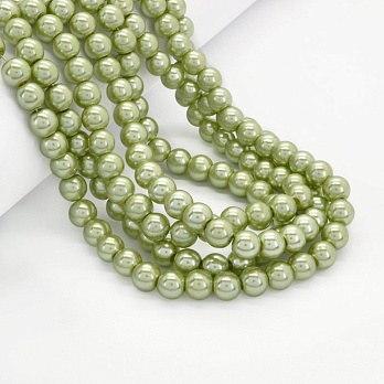 Намистини скляні Перли, 8 мм, Зелені, Круглі (BUS-001040)