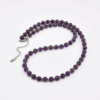 Кольє Аметист, Натур. камінь, 47 см, Нерж. сталь (BUS-058752)
