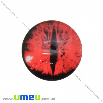 Кабошон скляний з принтом Око, 14 мм, Червоний, Круглий (KAB-037063)