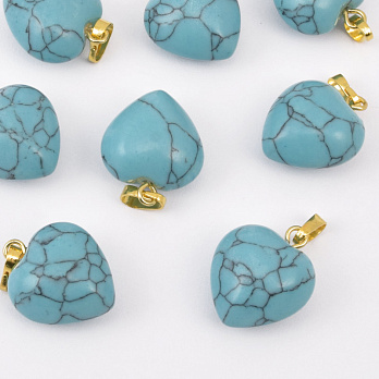 Підвіска Серце, Синт. камінь Бірюза, 18х15х10 мм (POD-057928)