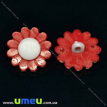 Пуговица пластиковая на ножке Ромашка, 20 мм, Красная (PUG-017796)
