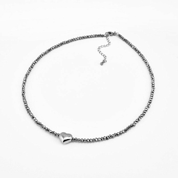 Чокер сріблястий, Намистини скляні, 38 см, Нерж сталь (BUS-058761)