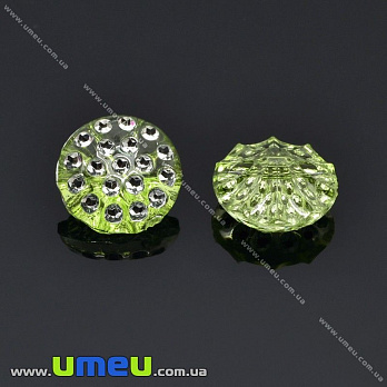 Гудзик пластиковий на полуніжці Круглий «Стразовий ефект», 13 мм, Салатовий (PUG-012863)