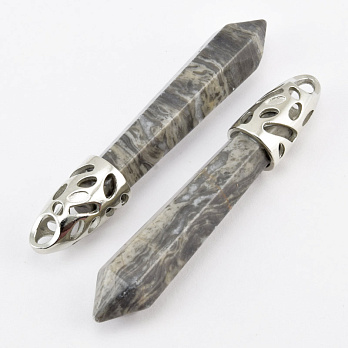 Підвіска Кристал, Натур. камінь Яшма пікассо, 58х10 мм (POD-058614)