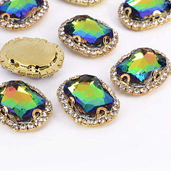 Шатон овальний 23,5х19 мм, Золото, Синьо-зелений АВ (KAB-053034)
