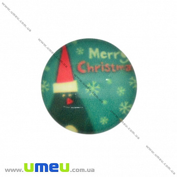 Кабошон скляний з принтом Новорічний, 14 мм, Круглий (KAB-017693)