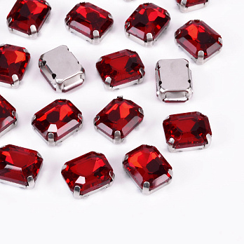 Шатон прямокутний, 10х8 мм, Темне срібло, Червоний (KAB-052903)