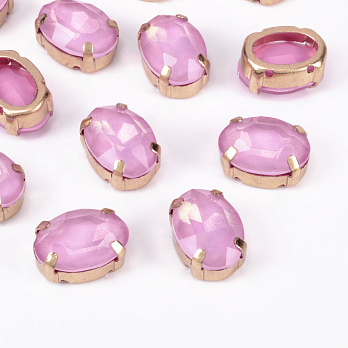 Шатон овальний 14х10 мм, Золото, Рожевий (KAB-052955)