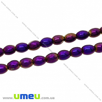 Бусина натуральный камень Гематит окрашенный, 7х5 мм, Фиолетовая, Рис (BUS-028660)