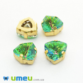 Шатон трілліант 12,5х12 мм, Золото, Зелений (KAB-041861)