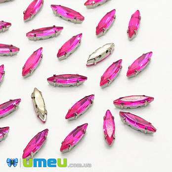 Шатон човник 15х4 мм, Темне срібло, Малиновий (KAB-040775)