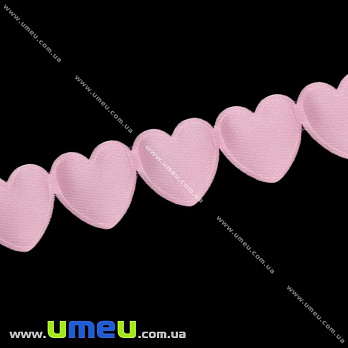 Тесьма тисненая Сердца, 16 мм, Розовая, 1 м (LEN-012772)