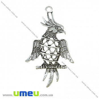 Підвіска метал. Папуга, 47х28 мм, Античне срібло (POD-021086)