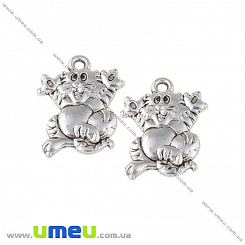 Підвіска метал. Кіт, 17х14 мм, Античне срібло (POD-021106)