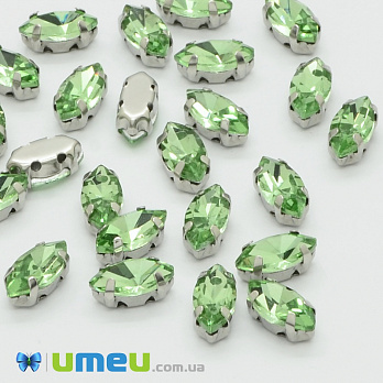 Шатон човник 12х6 мм, Темне срібло, Салатовий (KAB-040688)