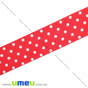 Репсовая лента в горошек, 40 мм, Красная (LEN-016687)